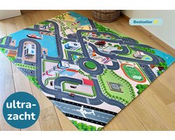 Mats & Joy® City Auto Speelmat 130x180cm - Speelkleed voor Kinderen - Fluweelzacht & Wasbaar - Anti-slip - Groot Auto Speeltapijt