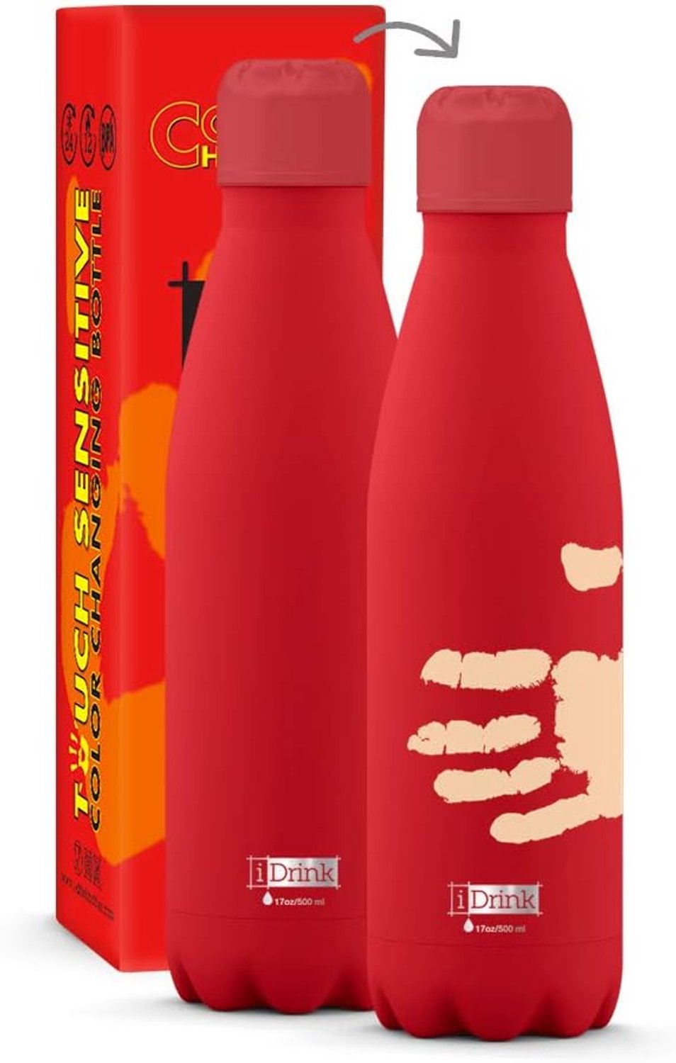 Thermosfles 500 ml - kleurveranderende fles rood - dubbelwandig roestvrij staal - houdt dranken tot 24 uur koud - m-winkel