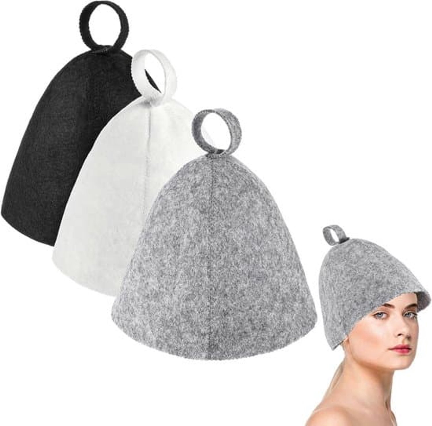 Set van 3 wollen hittebestendige hoofddeksels voor sauna, unisex saunabenodigdheden met haarbeschermende functie, geschikt voor zowel heren als dames, te gebruiken in thuis sauna, stoomdouche en wellnesscentra