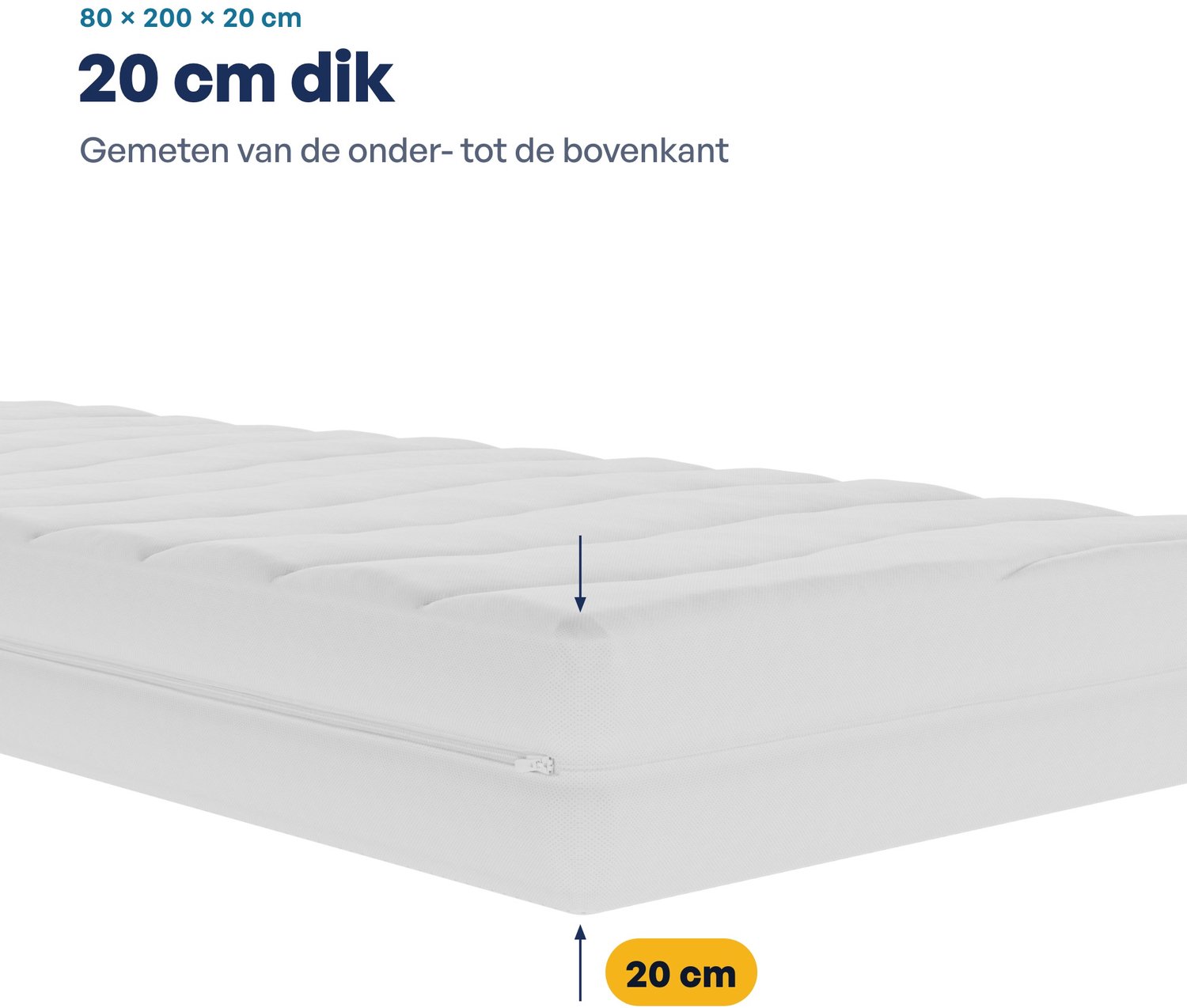 Toros Bedden Matras 80x200 - 20cm Hybrid Koudschuim Medium - Bamboe Tijk - Anti Allergisch & Wasbaar - Orthopedisch Comfort Wit
