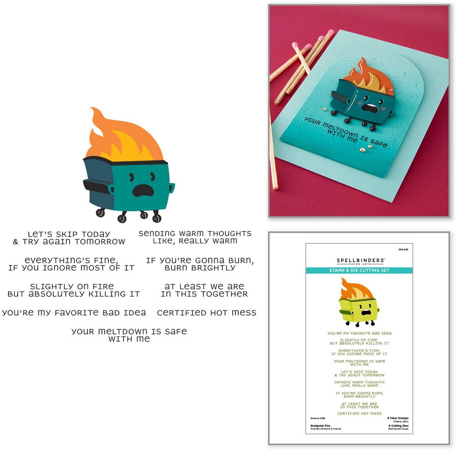 Spellbinders Clear Stamp & Snijmal - Dumpster Fire - 17 st.