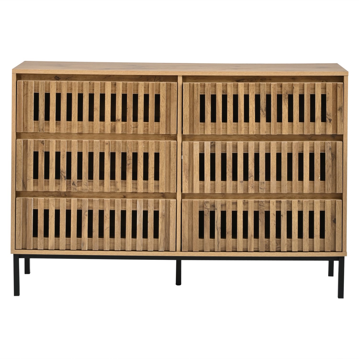 SONNENH Ladekast met 6 open lamellenfronten en 5 metalen voeten - Naturel houtlook - 120 x 40 x 81 cm
