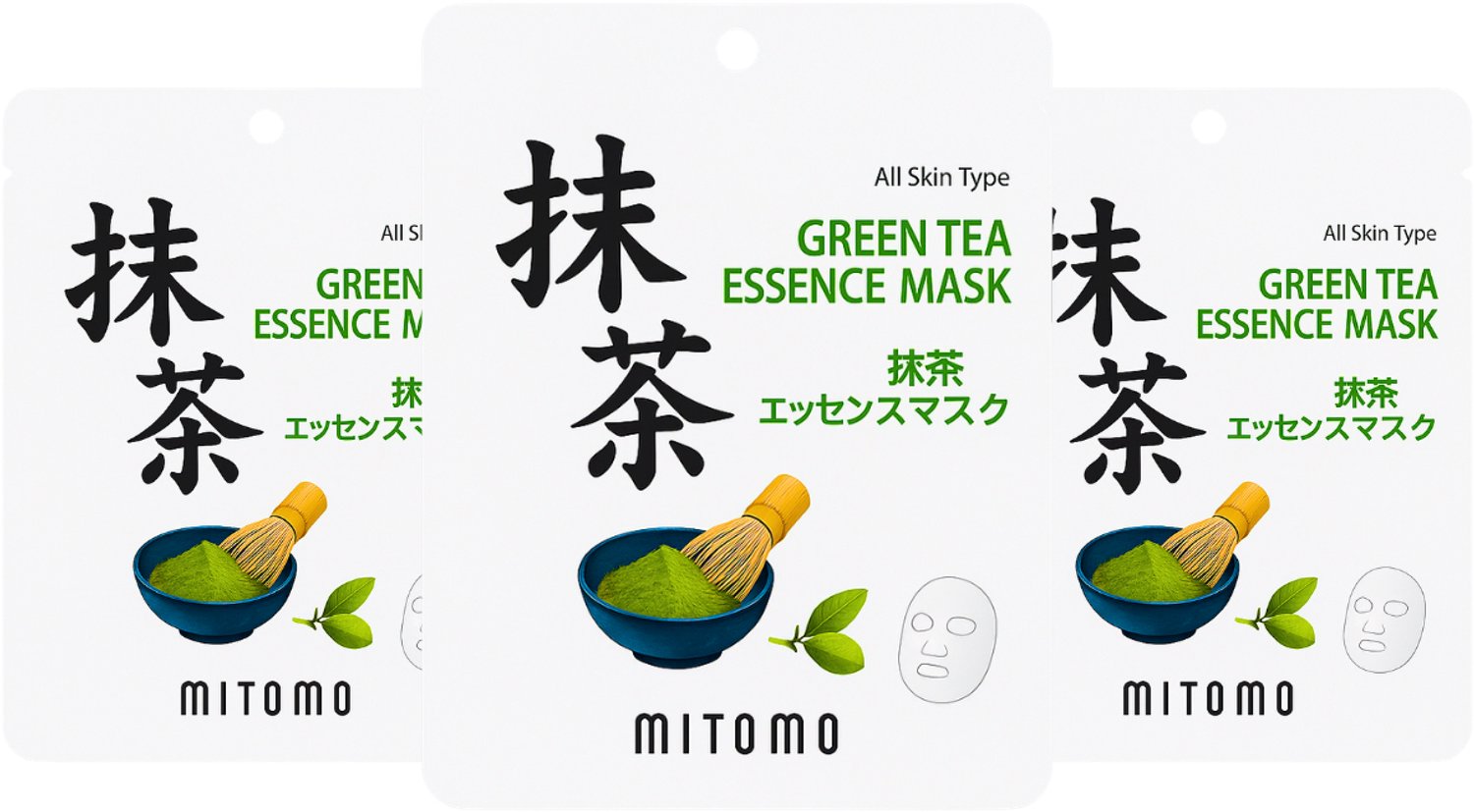 MITOMO Gezichtsmasker Green Tea - Anti Rimpel & Anti Aging Sheet Mask - Gezichtsverzorging - 3 Stuks