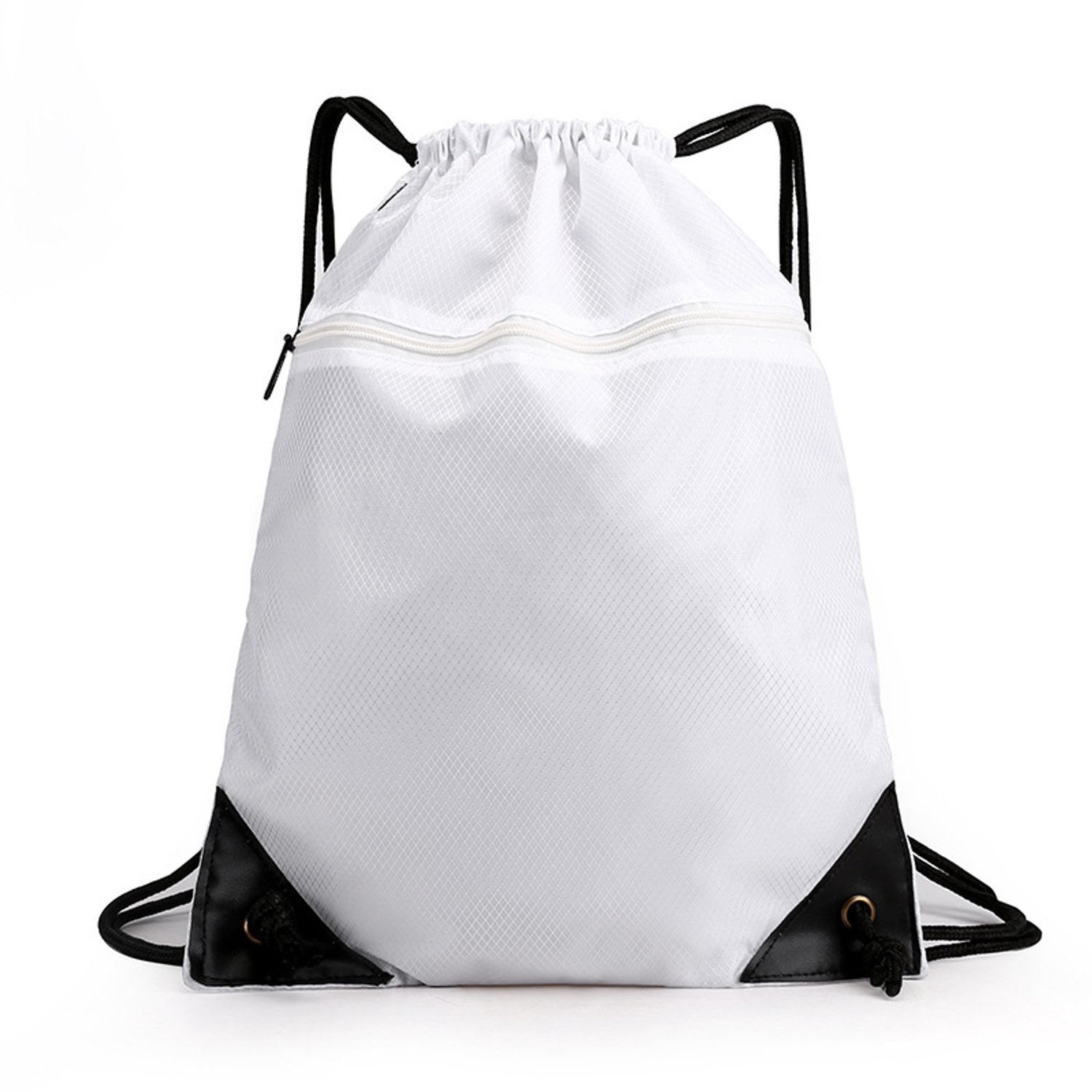 Rugzak - Gymtas met Trekkoord - 44x34 cm - Waterafstotend - Met Ritssluiting aan Buitenkant - Lichtgewicht - Voor School, Sport, Zwemmen - Wit