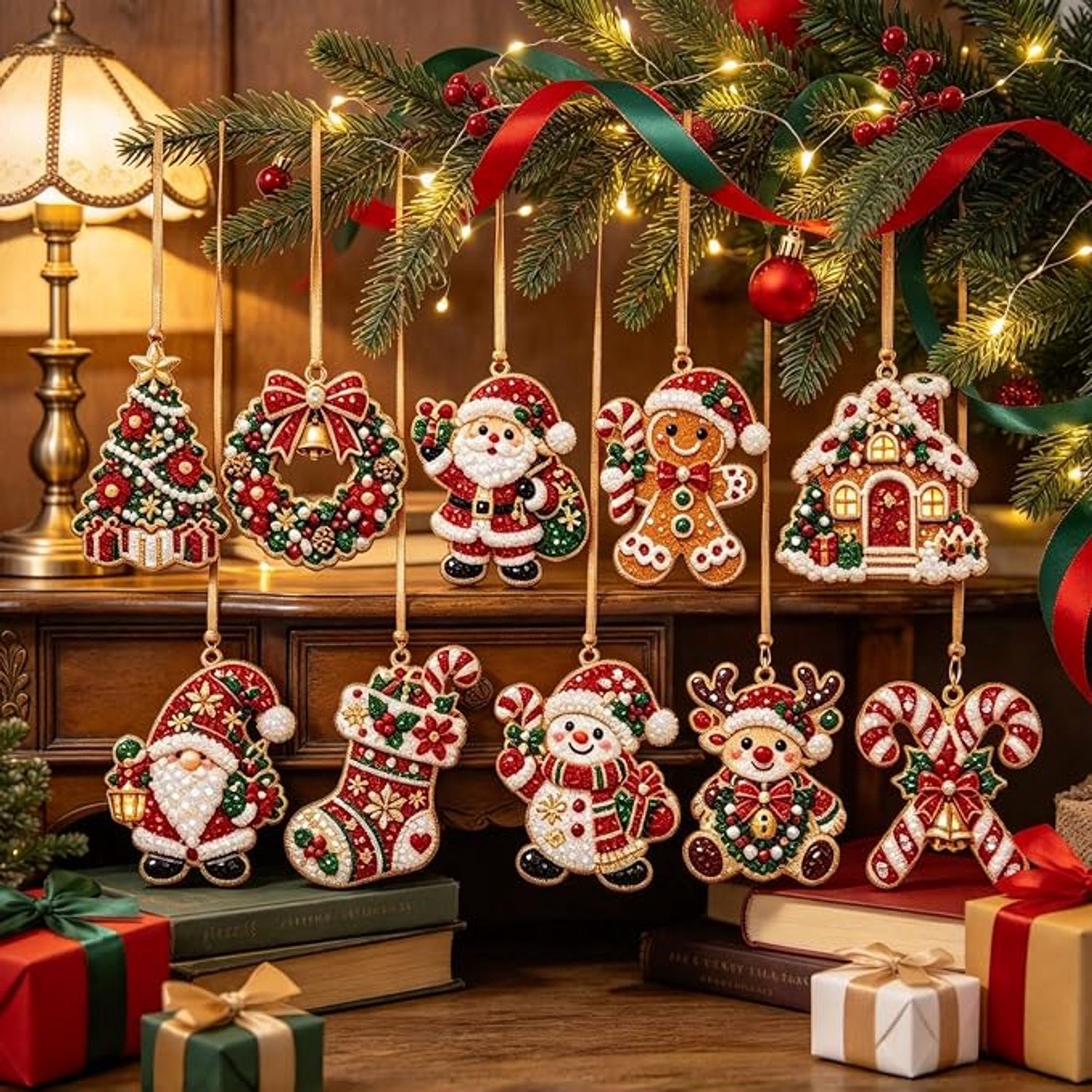 10-delige Set - DIY Diamond Painting Kersthanger - Kerstthema diamantschilderij ornament - Kerstversieringen - Kerstboomversieringen - Zelfgemaakte kerstversieringen - Kerstcadeaus - Geschikt voor volwassenen en kinderen – foto 5