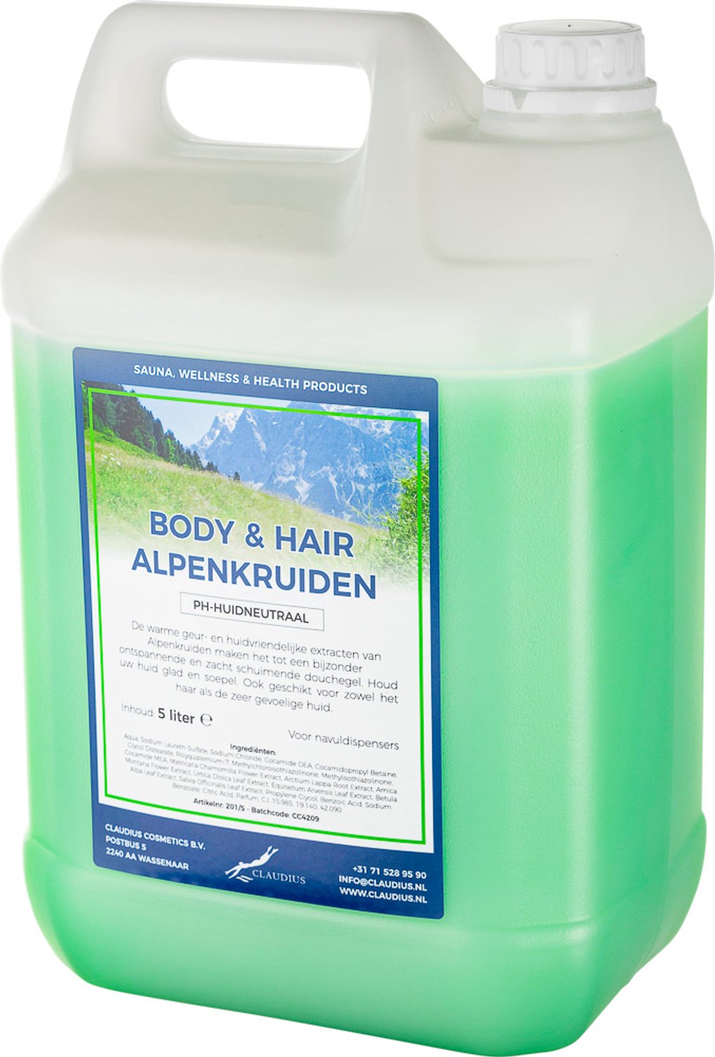 Claudius Body & Hair Alpenkruiden - 5 liter - showergel - navulling - voordeelverpakking