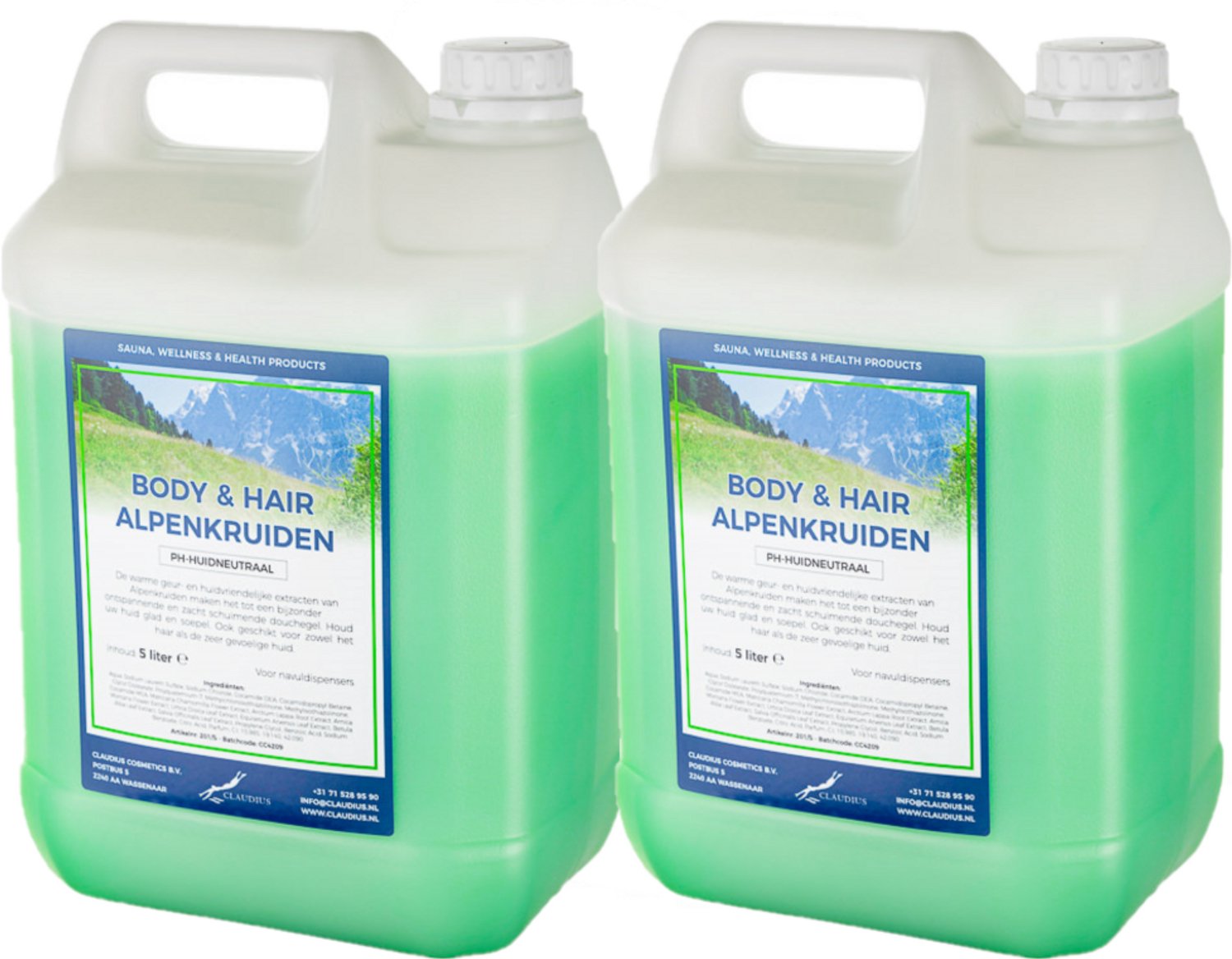 Claudius Body & Hair Alpenkruiden - 5 liter - set van 2 stuks - showergel - navulling - voordeelverpakking