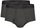 Set van twee donkergrijze Ten Cate slips met gulp en elastische tailleband met merknaam.