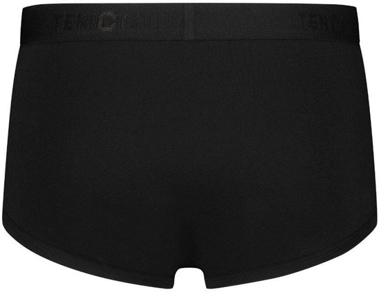 Achterkant van een zwarte Ten Cate slip met een elastische tailleband voorzien van het Ten Cate logo.