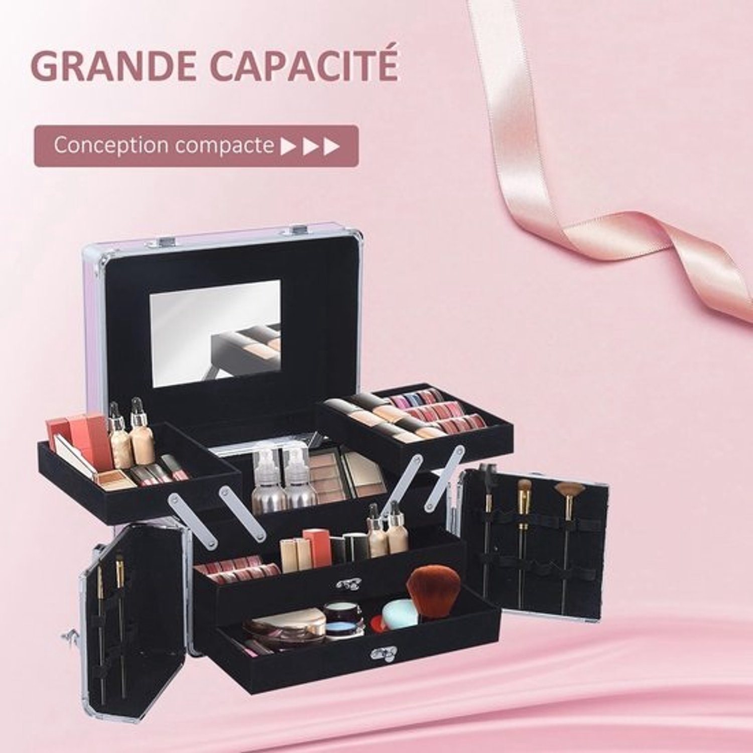Professionele cosmetische make-upkoffer met draadloze compartimenten - 29x21x20cm