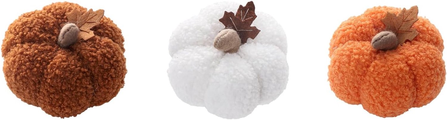 Pompoenornament – Mini vilten pompoenen met esdoornblad – 3,7 x 2,3 inch – Set van 3 – Voor herfst, oogstfeest, Halloween en tafeldecoratie