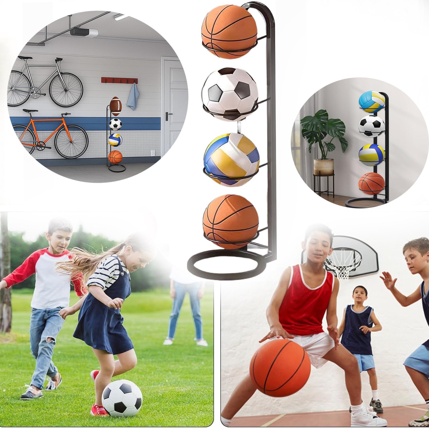 Bal Opbergrek, 4-Laags Verticale Voetbalstandaard, Multifunctionele Sport Organizer Voetbalhouder.