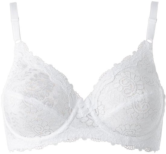 Witte Triumph Compliment beugelbeha met kanten bloemmotief en een klein strikje in het midden.
