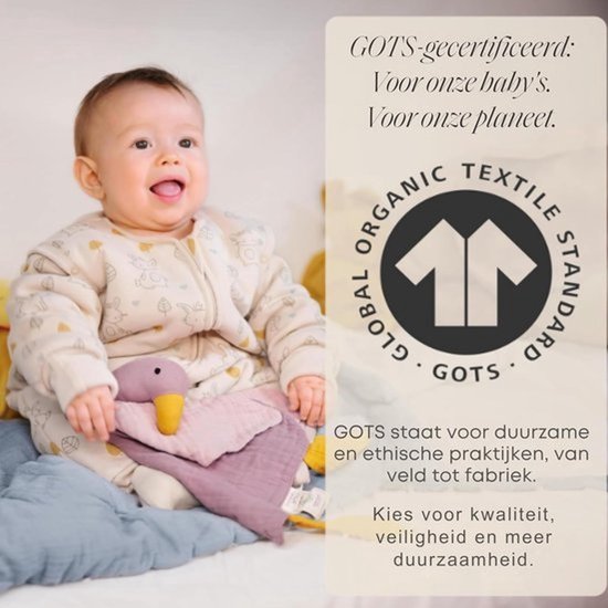 Knuffeldoekje met eendje voor baby's - 100% GOTS biologisch katoen - troost en slaaphulp — afbeelding 2