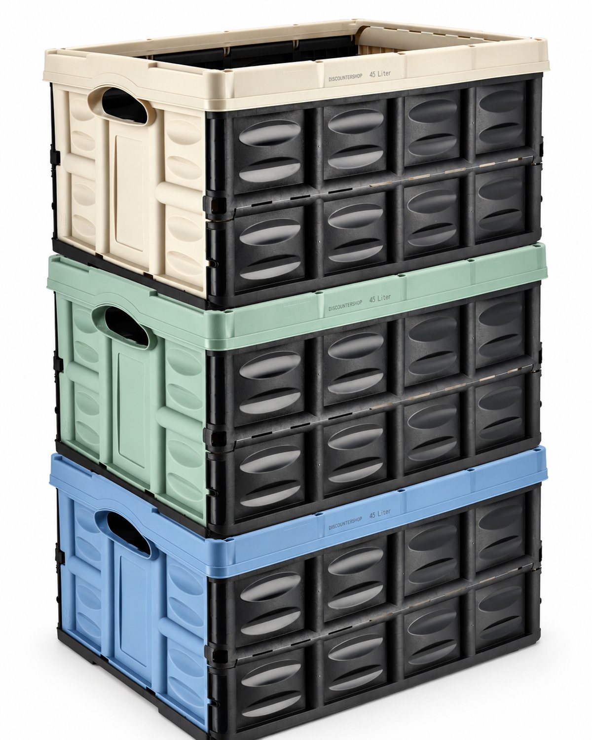 Vouwkrat 3 Stuks Assorti – 45 Liter – Boodschappenkrat Opvouwbaar – Opvouwbare Krat – Inklapbare Opbergkrat – Kunststof Stapelbare Kratten – Diverse Kleuren