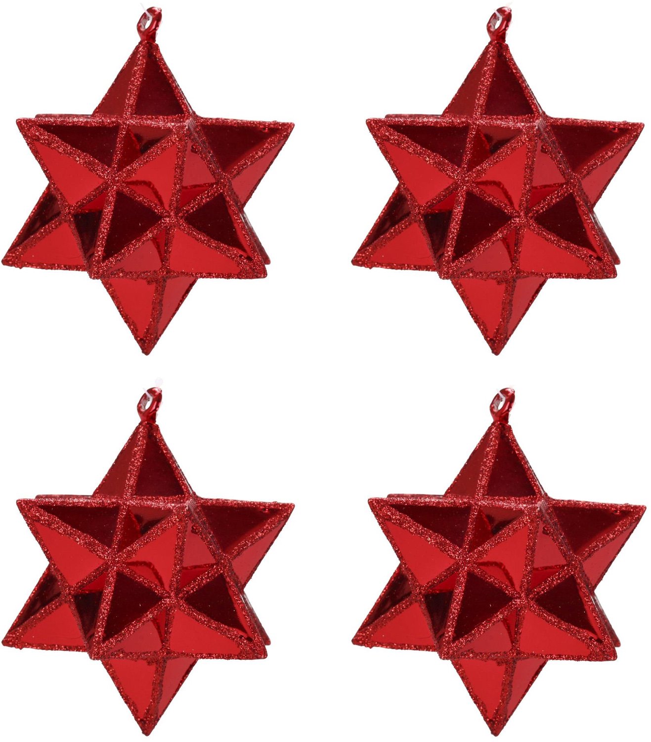 Homea - 3D-sterren van kunststof, 4 stuks, Ø 7,5 cm - rood