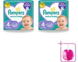2 x Pampers – Luiers – Active Baby Maat 4 (9-14 kg) – 62 Luiers - Bulkverpakking - Luiers voor baby - Douchemop - Droge luiers