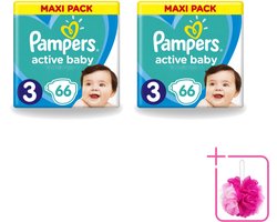 2 x Pampers – Luiers – Active Baby Dry Maat 3 – 66 Luiers - Bulkverpakking - Baby luier - Douchemop - Droge luier