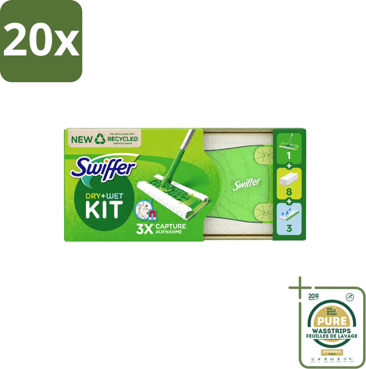 20 x Swiffer – Vloerreiniger – Starterkit – 1 dweil + 8 droge & 3 vochtige doekjes - Wasstrips - Vloerreiniger - Schoonmaken - Stofzuiger - Droge Doek - Vochtige Doek