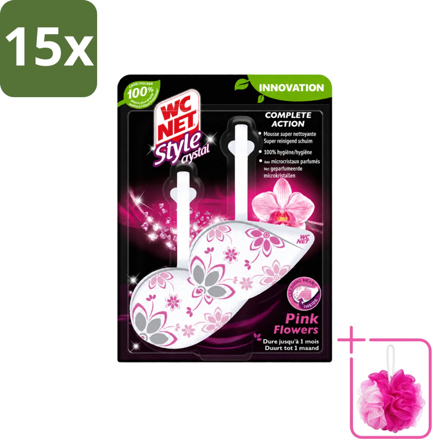 15 x WC Net - Toiletblok - Frisse Bloemen - 2 Blokjes - Bulkverpakking - WC net - Douchemop - Toilet net