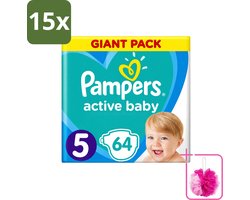 15 x Pampers - Active Baby - Luiers - Maat 5 (11-16 kg) - Zachte Pasvorm - 64 Luiers - Bulkverpakking - Luiers voor baby - Douchemop - Droge huid