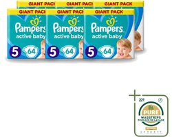 6 x Pampers - Active Baby - Luiers - Maat 5 (11-16 kg) - Zachte Pasvorm - 64 Luiers - Wasstrips - Luiers Voor Baby - Droge Huid - Luchtdoorlatende Banen - Pasvorm - Absorberende Kern