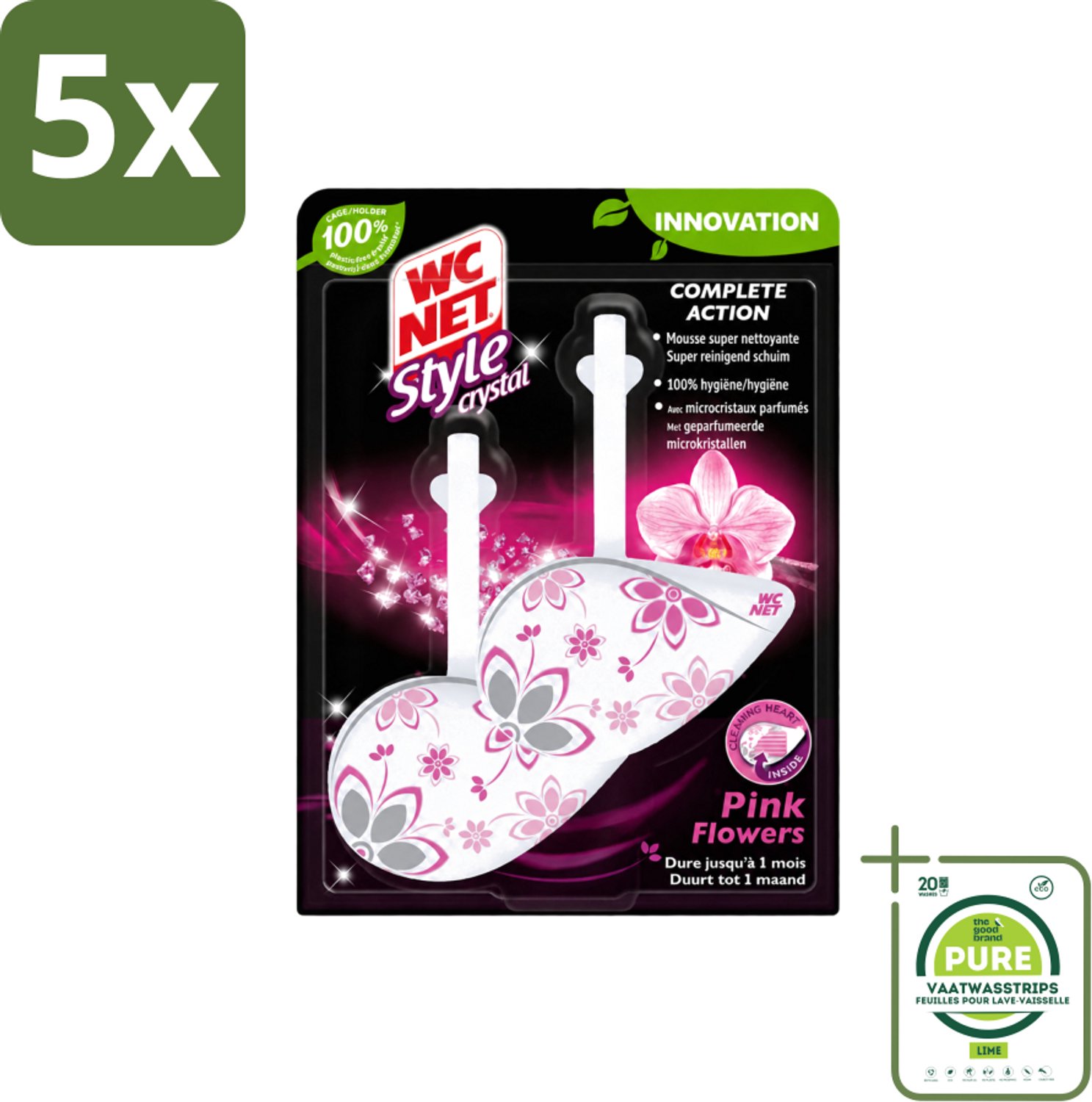 5 x WC Net - Toiletblok - Frisse Bloemen - 2 Blokjes - Grootverpakking - Vaatwasstrips - WC Net - Toilet Net - Toilet Blok - Hygiëne - Frisse Geur