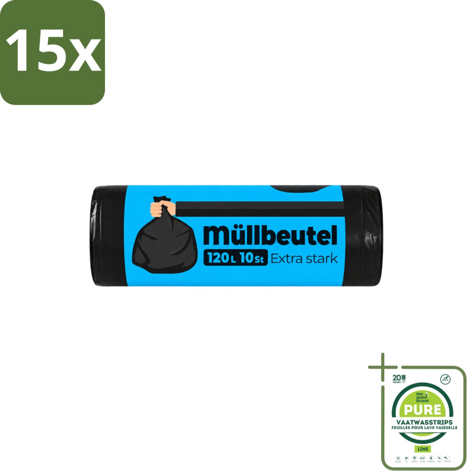 15 x Deluxe - Vuilzakken - Stevig & Ruim - 10 Vuilniszakken - 120L - Grootverpakking - Vaatwasstrips - Vuilzakken 120 L - Huishoudelijk Afval - Tuinafval - Vuilniszak - Vuilnisbak