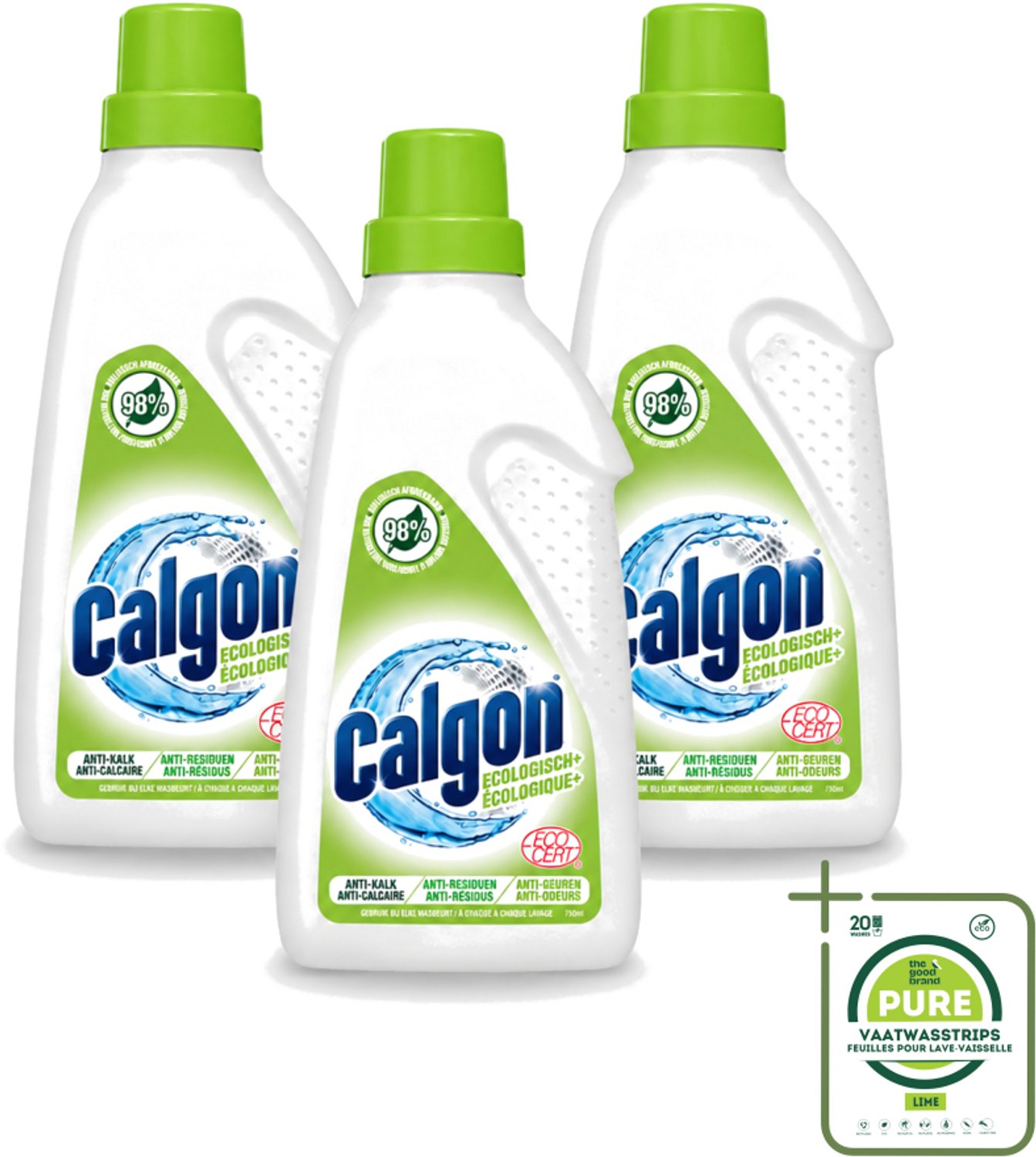 3 x Calgon - Wasmachinereiniger - Gel - 750ml - 15 Wasbeurten - Grootverpakking - Vaatwasstrips - Wasmachine Reinigen - Kalkaanslag Voorkomen - Wasmachine Schoon Houden - Wasmachine Beschermen - Wasmachine Efficiëntie