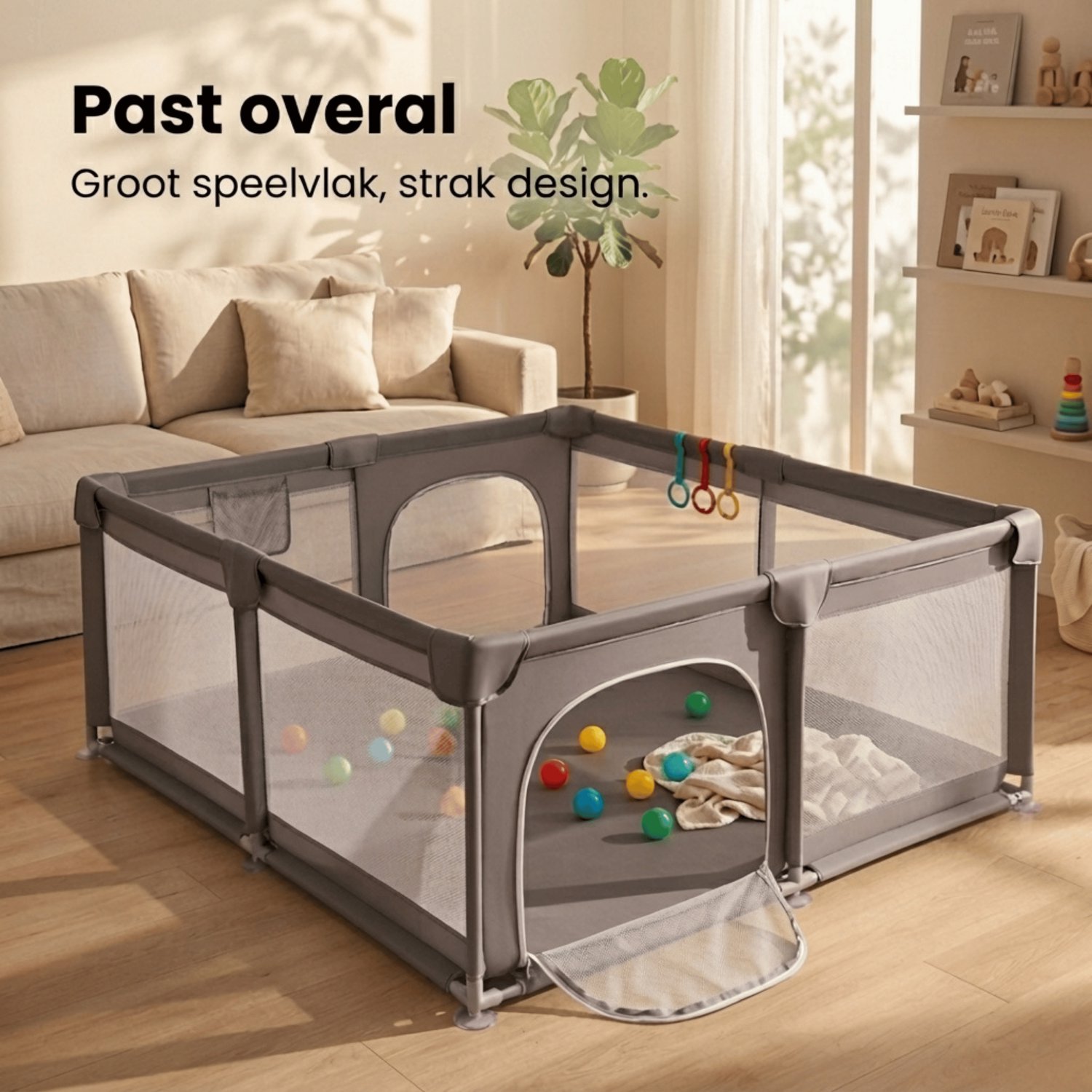 EuroBaby® Mova Grondbox Baby Box, Speelbox & Kinderbox voor Veilig Spelen – Inclusief Ballen, Trekringen & Opbergtas - Playpen - 180x150 CM