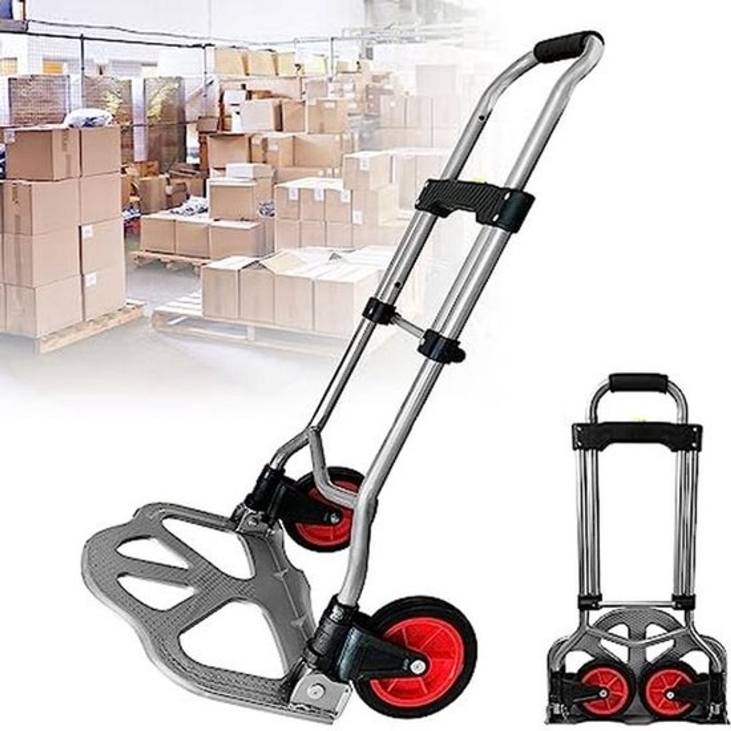 Inklapbare steekwagen voor transport - Handkar, trolley en bagagewagen met antislip-laadvlak