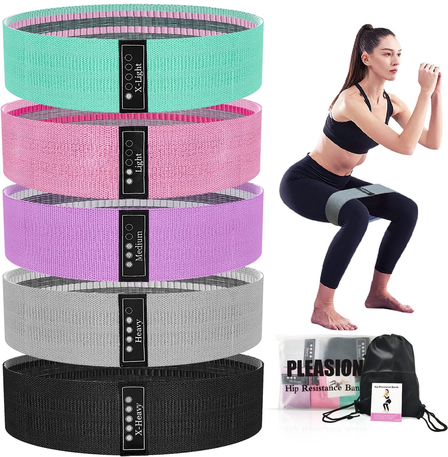Stoffen Fitnesstherabanden Set – 5-Delige Weerstandsbanden voor Billen, Benen, Yoga en Pilates – Meerkleurig