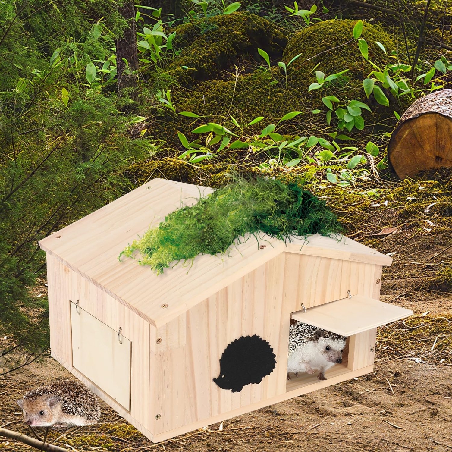 Famanu – Groot egelhuis met rattenklep en labyrint-ingang, winterbestendig, inclusief bodem
