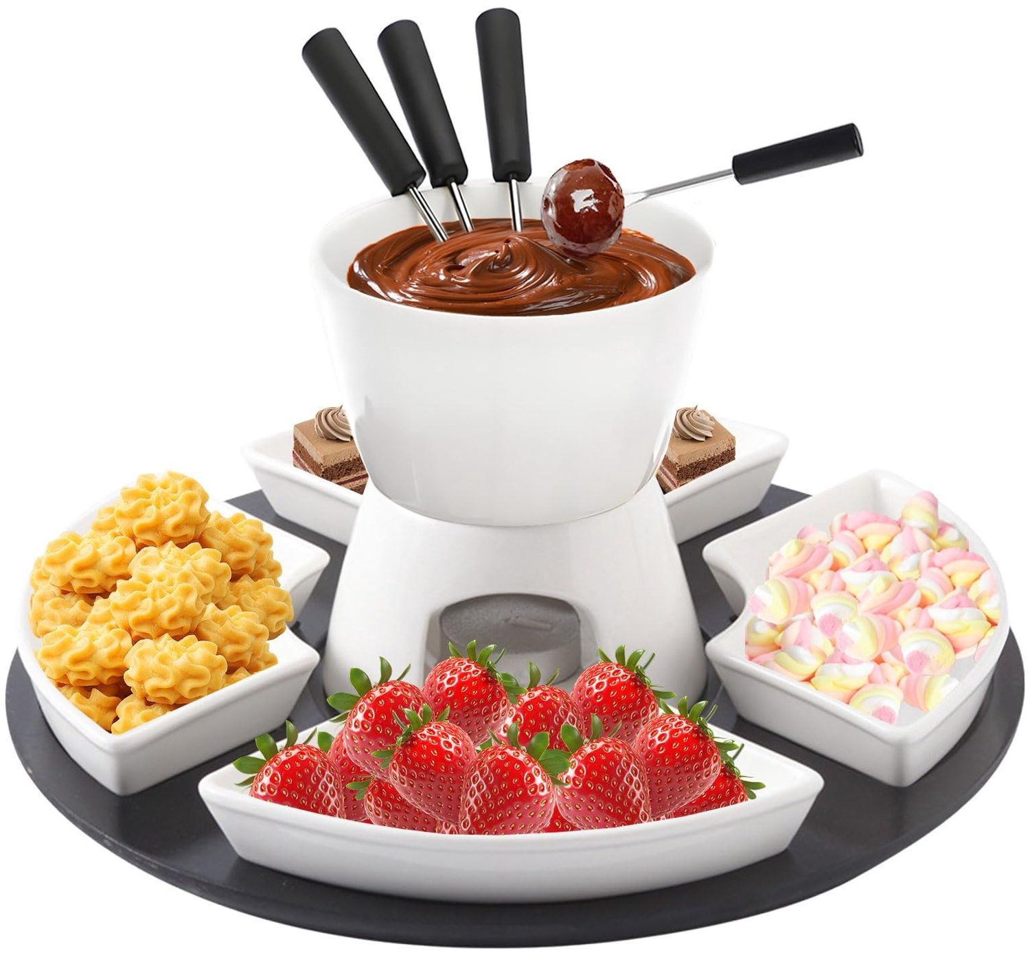 Famanu – Keramische chocoladefondue set met 4 vorken en borden