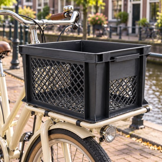 Dutch Standard Fietskrat – 26 Liter – 40 x 30 x 22 cm – Kunststof – Voor Voordrager – Donkergrijs — afbeelding 3