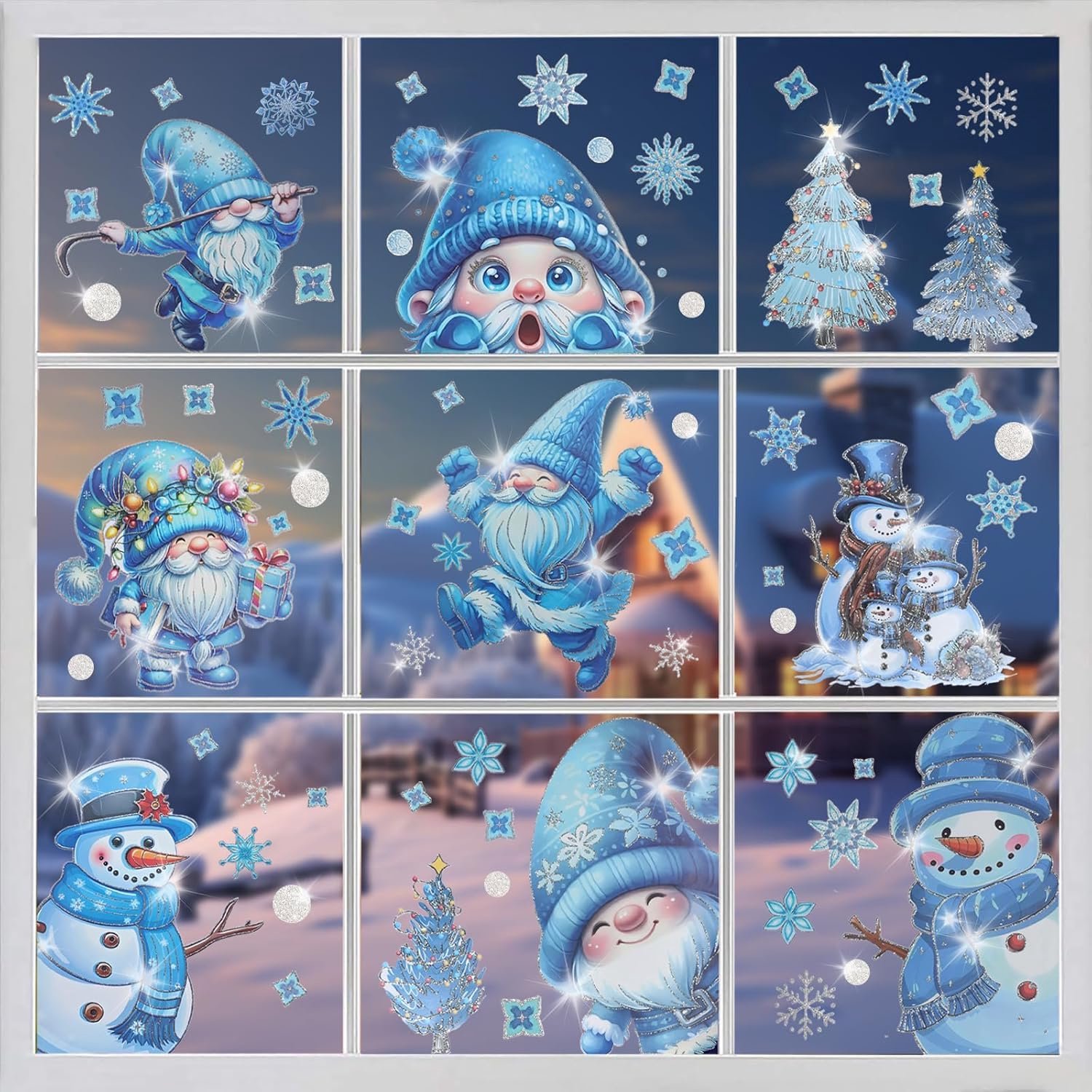 Kerst Raamstickers Set – Dubbelzijdige Statische PVC Stickers met Kabouter en Kerstmotieven – Herbruikbare Glasdecoratie