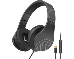 PowerLocus P2 Wired - Koptelefoon met Draad USB-C - Microfoon - Inklapbaar - Over-Ear Hoofdtelefoon met Kabel - Comfortabele Pasvorm - Audio Sharing Port - Zwart