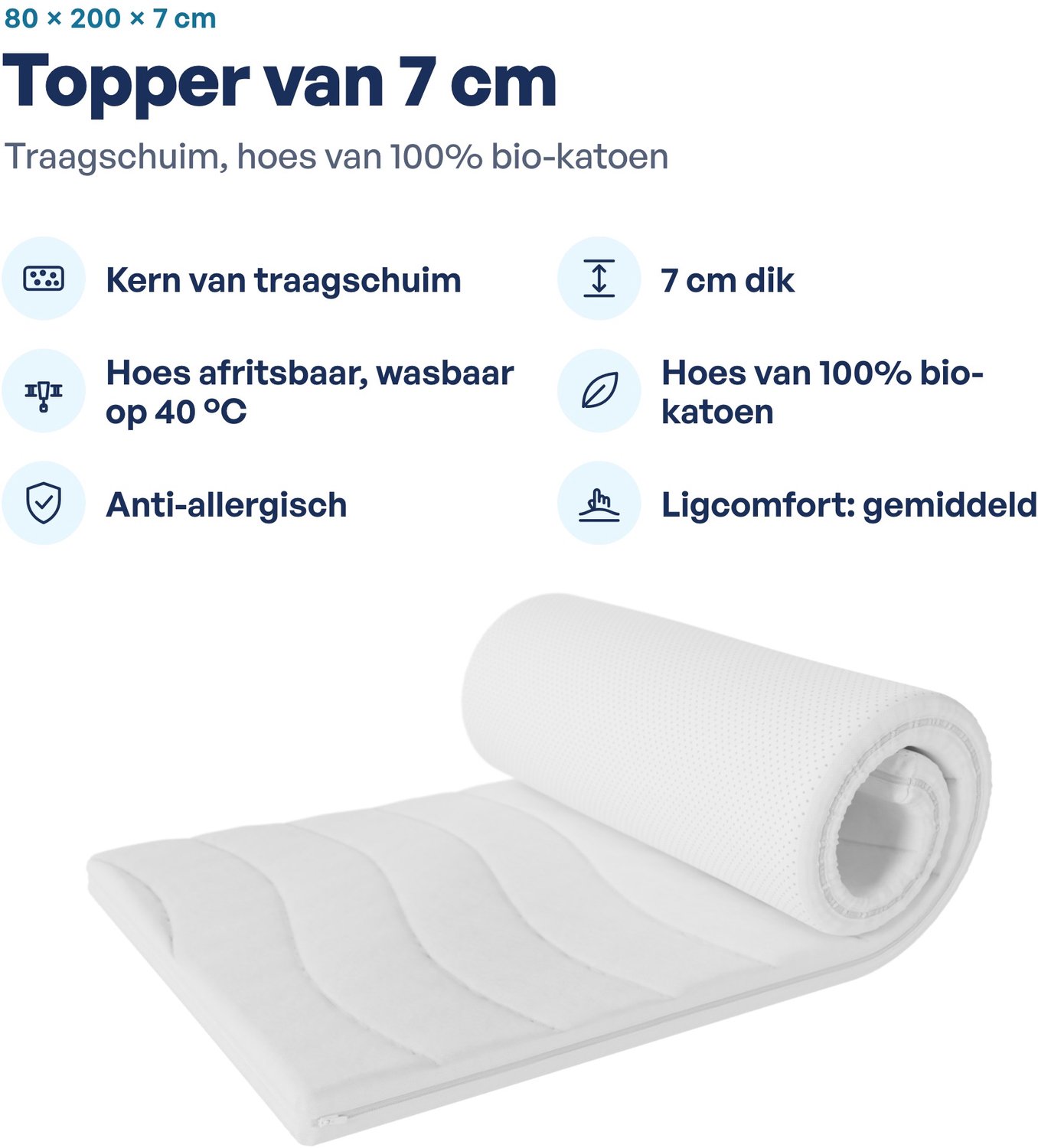 Topdekmatras Matras Topper - 80x200x7 CM