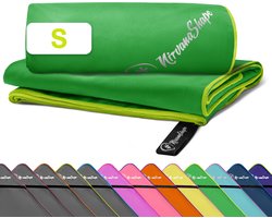 NirvanaShape - microvezel handdoek - lichtgewicht compacte reishanddoek - sneldrogend en absorberend - 60 x 40 cm - Groen / Gele Rand