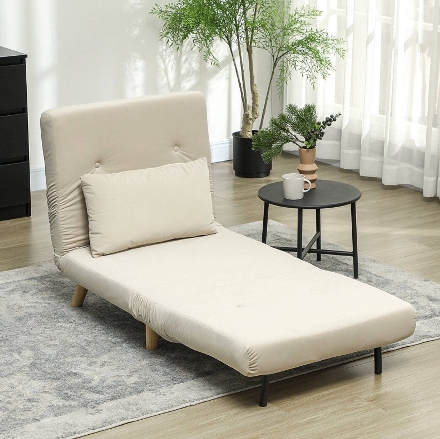 DESMIU Fauteuil 72 x 78 x 79 cm - 3-in-1 Relaxfauteuil En Logeerbed Met 6 Standen - Voor Woonkamer En Gastenkamer - Fluweel Beige