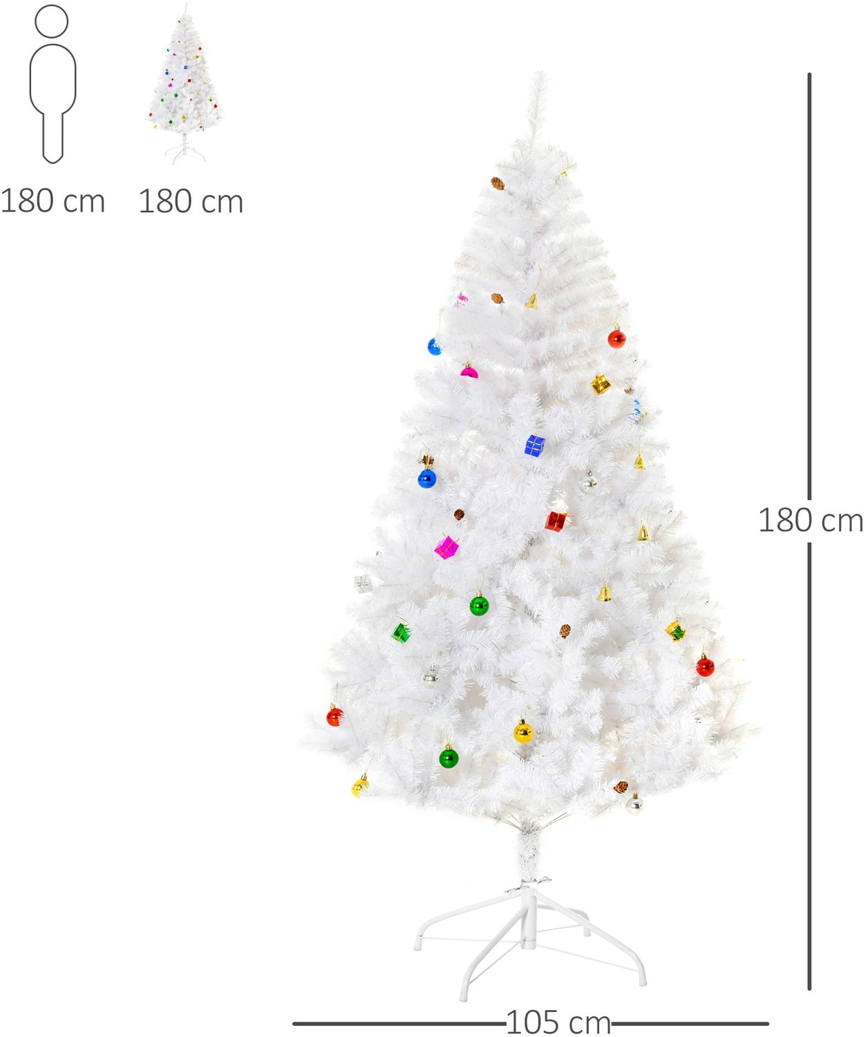 Delightness Kerstboom - Kunst Boom - Decoratie - Kerst - Feestdagen - 930 Takken - Met Versiering - 105X105X180 Cm - Wit – foto 2