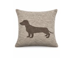 Teckel - wollen teckel kussen - teckel kussen - kussen - hond - sierkussen - decoratief teckel kussen - inclusief vulling - 100% wol - 40x40cm - bruin - beige - donkerbruin - chocoladebruin - teckelprint - belpo