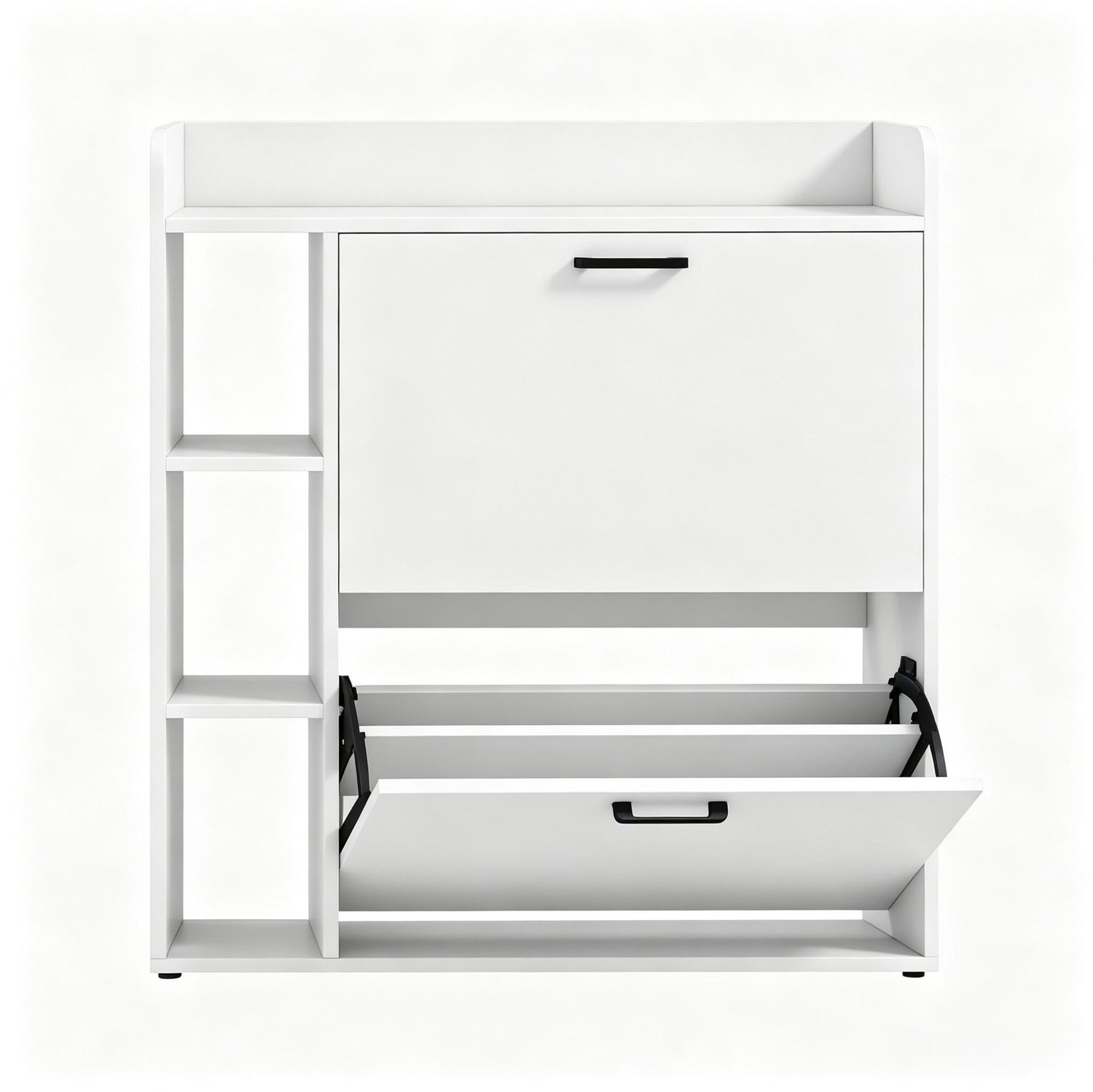 SONNENH Witte schoenenkast met 2 kleppen en 3 open zijvakken - 83 x 24 x 90,5 cm