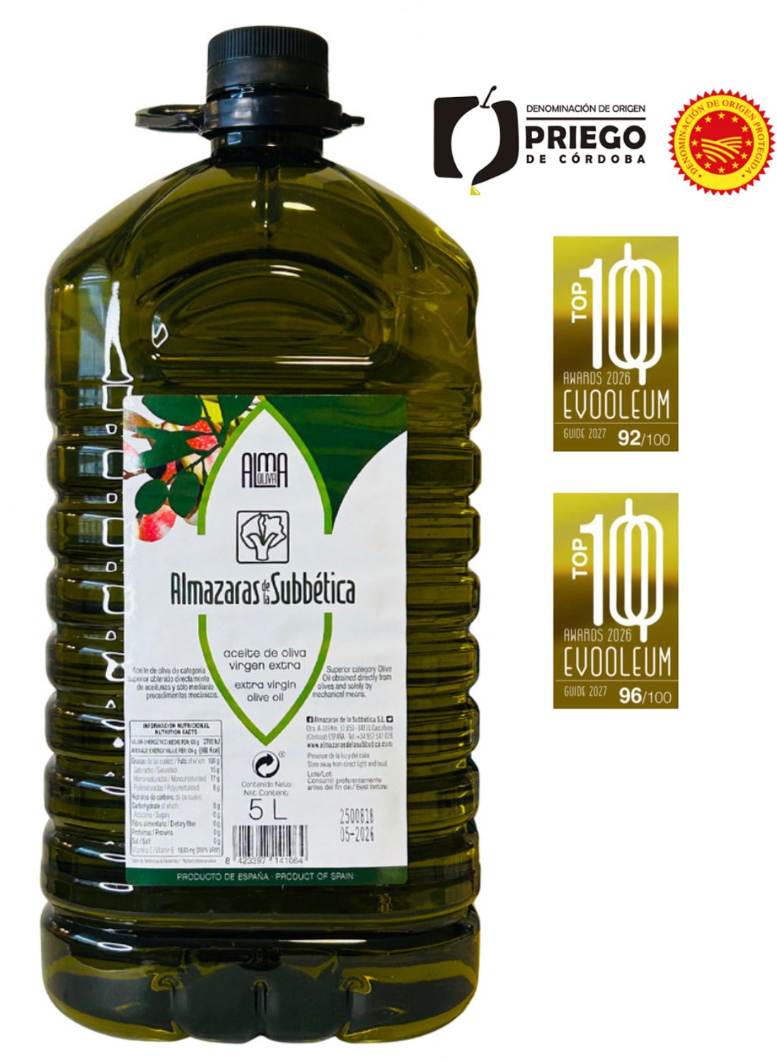 Almazaras de la Subbética Extra Vierge Olijfolie DOP Priego de Córdoba – 5 Liter