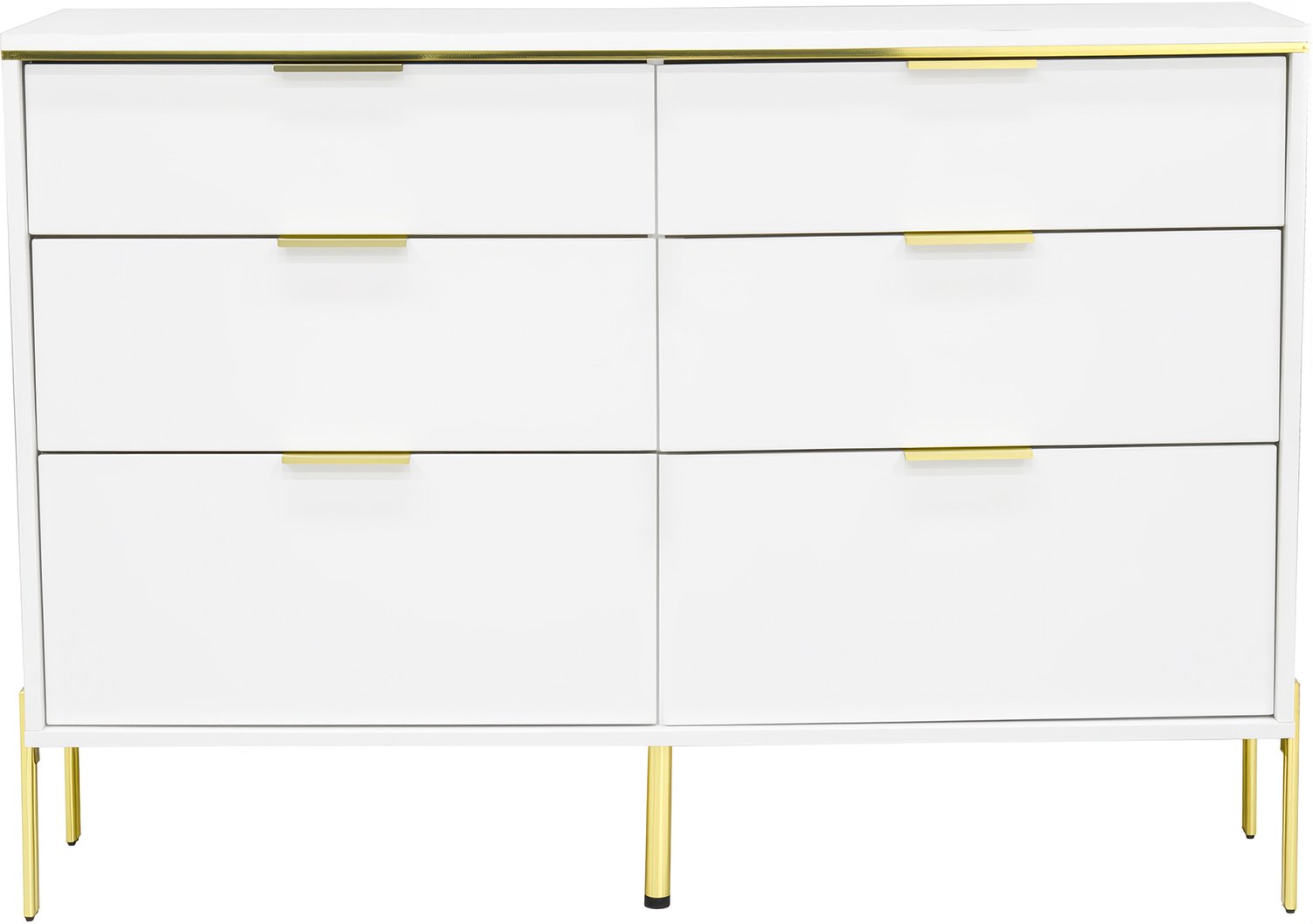 SONNENH Witte ladekast met 6 hoogglans ladefronten en goudkleurige accenten - 120 x 40 x 85,5 cm