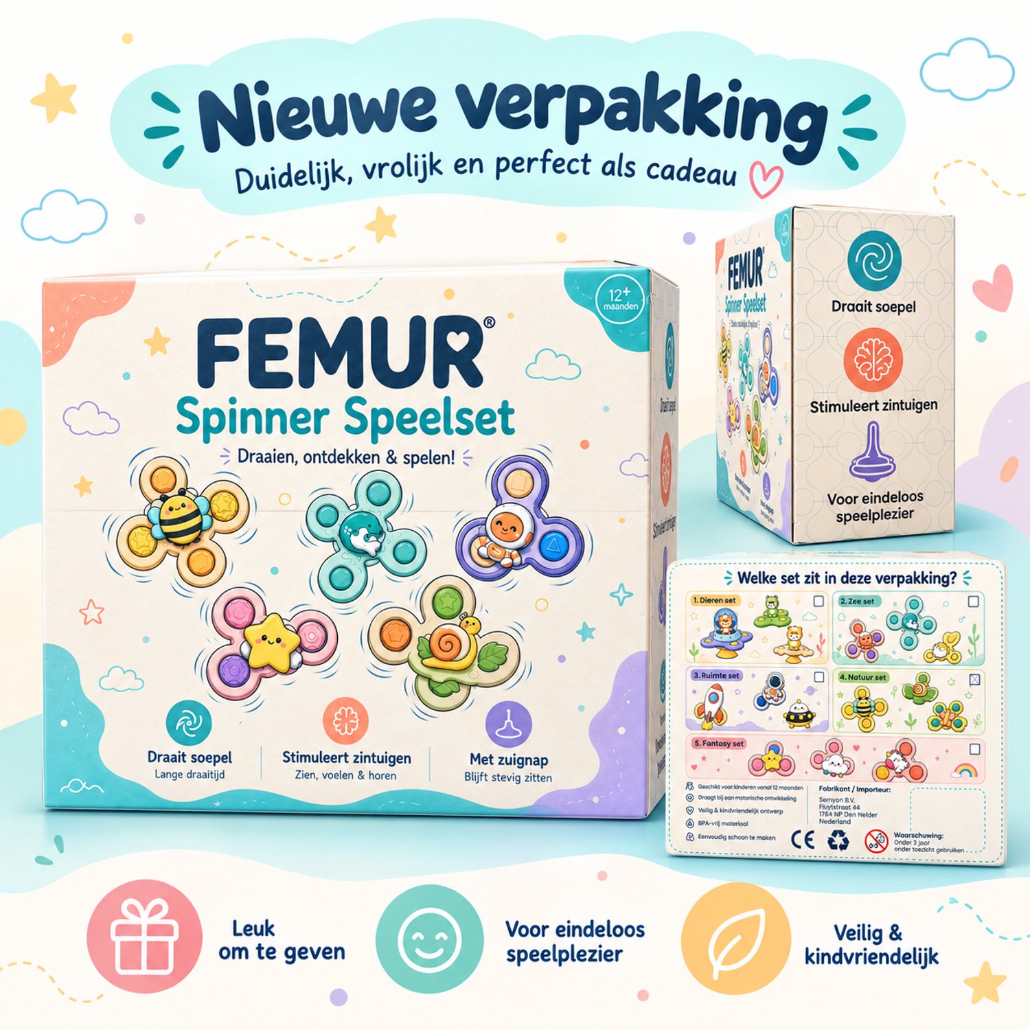 Femur® - Spinner - Fidget - Badspeelgoed - Spinners - Baby Spinner - 3 stuks - UFO - Speelgoed - Poppetjes - Fun - Rage - Zuignap - Sensorisch Speelgoed - Kinderen - Kerst — afbeelding 3