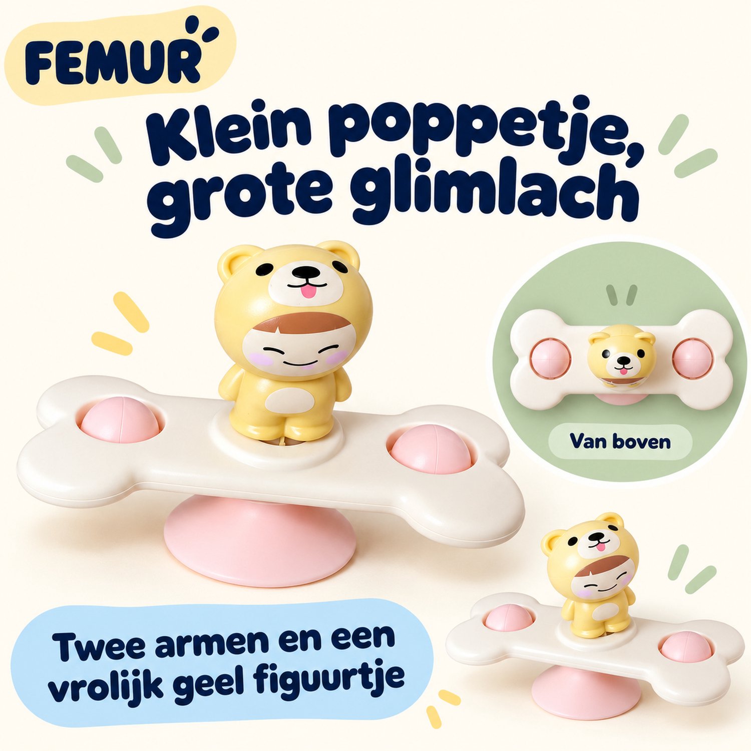 Femur® - Spinner - Fidget - Badspeelgoed - Spinners - Baby Spinner - 3 stuks - UFO - Speelgoed - Poppetjes - Fun - Rage - Zuignap - Sensorisch Speelgoed - Kinderen - Kerst — afbeelding 9
