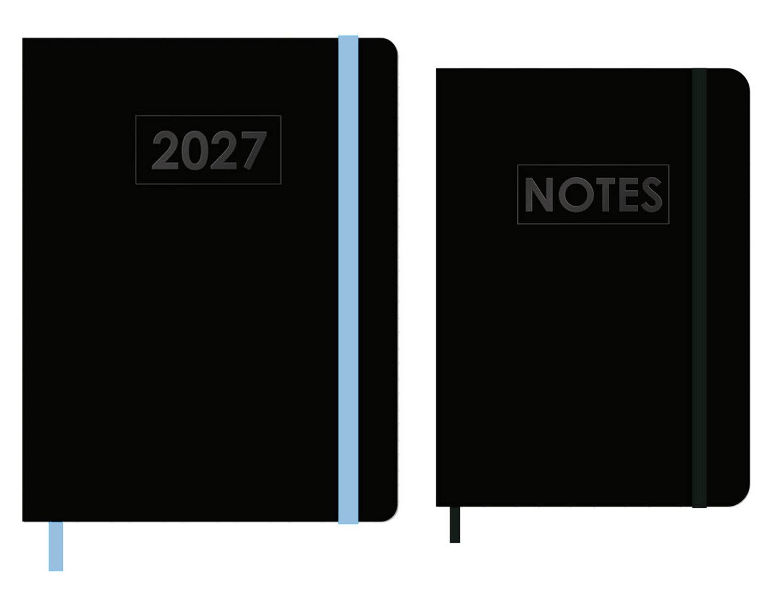 MGPcards - A5+ Agenda 2027 - Weekoverzicht 1w/2p - Zwart + Blauw elastiek - 19.5 x 24.5 cm + Notitieboekje/opschrijfboekje - gelinieerd - 80 pagina's - A5 - Zwart