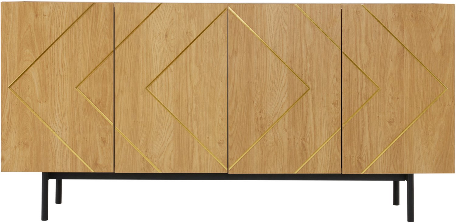 SONNENH Dressoir met 4 deuren, metalen inleg en verstelbare planken - Naturel houtlook - 160 x 40 x 78 cm