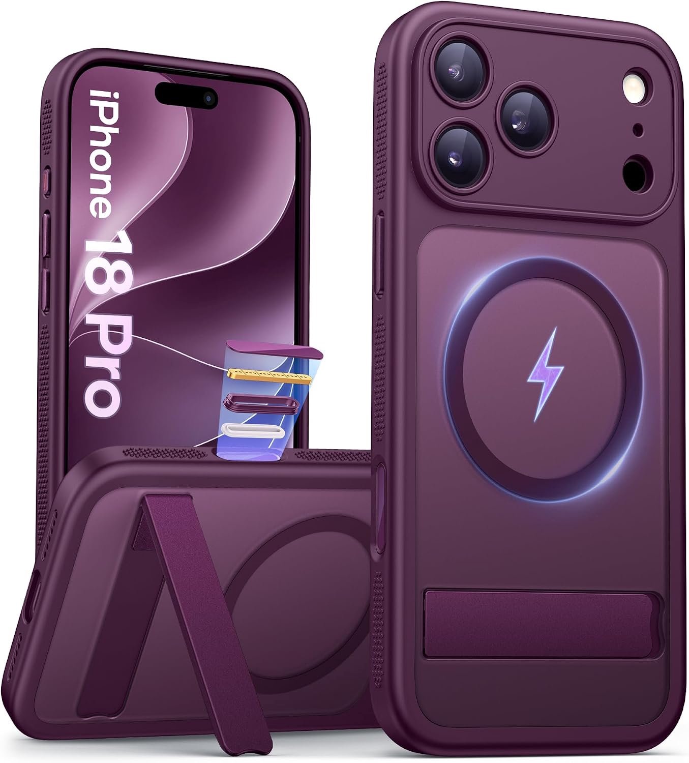 Zandarix Hoesje Geschikt voor Apple iPhone 18 Pro - Draadloos Opladen - Camerabedieningsknop - Volledige Camerabescherming - Geschikt voor Mag - Doorschijnend - Back Cover Hoesje - Bordeauxrood